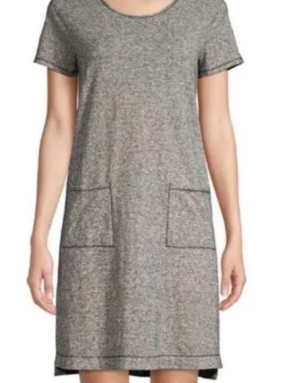 Eileen Fisher Organic Cotton Hemp Mini Dress Gray Marled Stripe Sz M